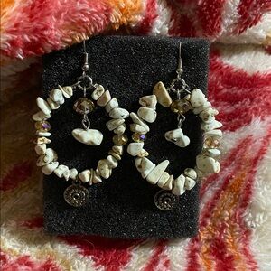 Bohemian Stone Hoop Earrings natural stone iridescent crystal beads